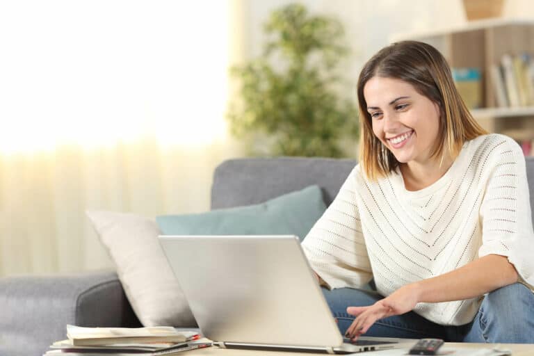 Woman on a computer at home